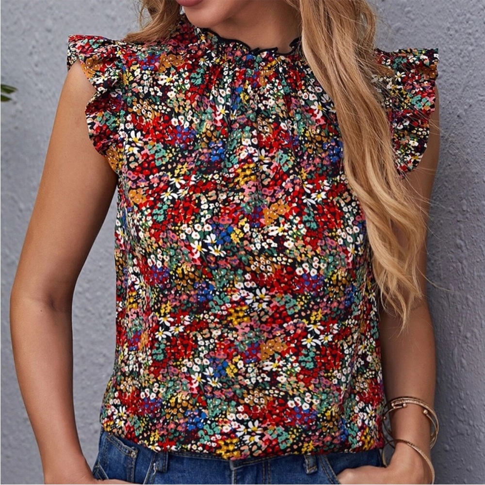 Boho Floral Print Tank Top Blouse XS S M L 1X 2X 3X 4X
